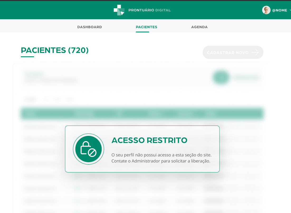 Tela de acesso restrito do Prontuário Digital MedGuias