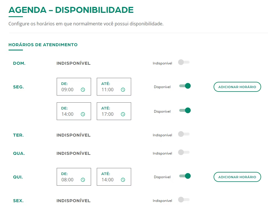Configuração de disponibilidade no Prontuário Digital MedGuias