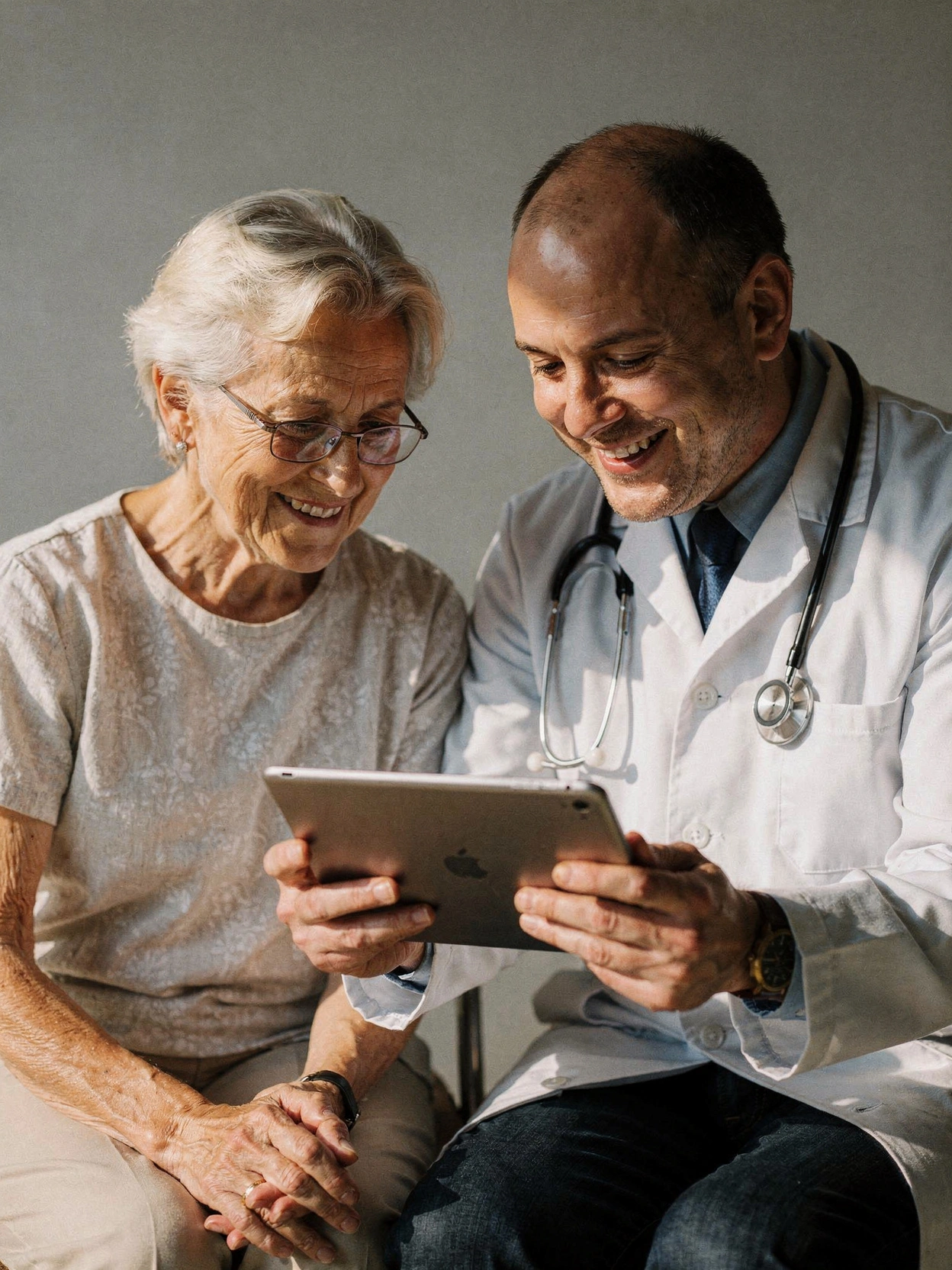 Médico e paciente usando o Prontuário Digital MedGuias