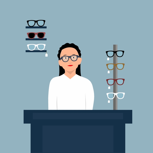 visão embaçada: mulher vendendo oculos.